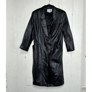 Vintage Donna Pelle PM Black Leather‎ Long Trench Coat Grunge Emu Mobwife Matrix